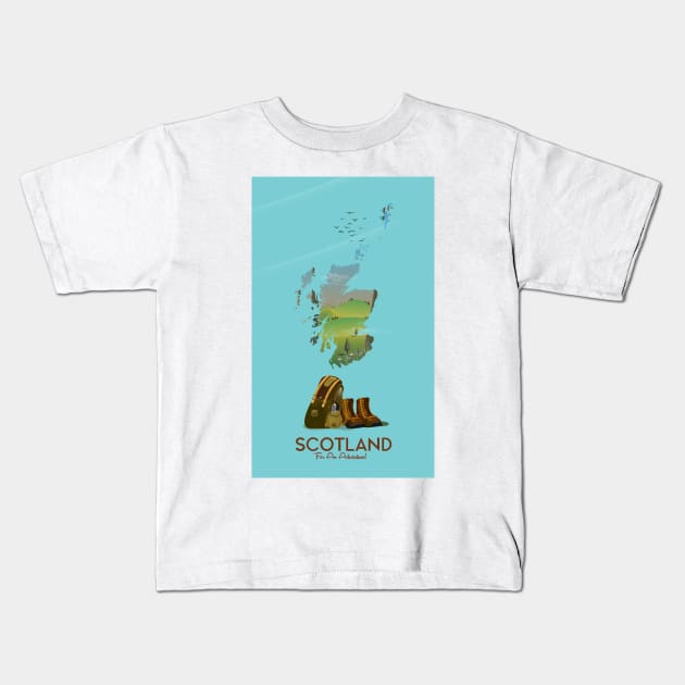 Scotland Map Travel Poster Kids T-Shirt by nickemporium1